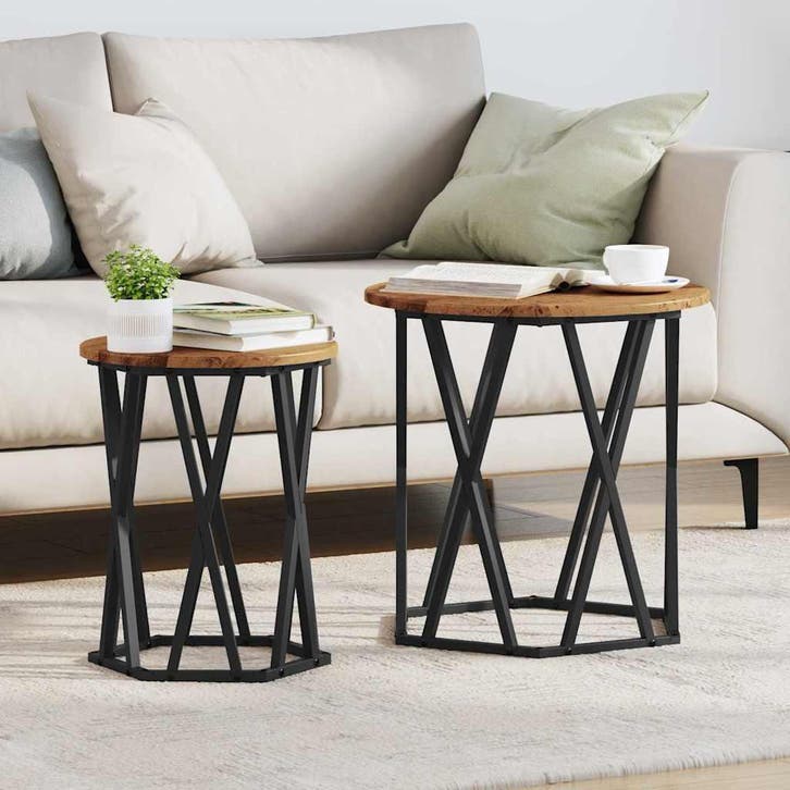 vidaXL Salontafel 2 pcs Oud Hout Engineered hout en staal, Huis en Inrichting, Tafels | Salontafels, Nieuw, Verzenden