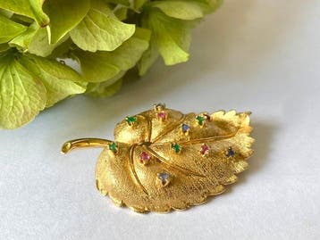 Broche - 14 karaat Geel goud - 1.10ct. tw. Robijn - Gemengde