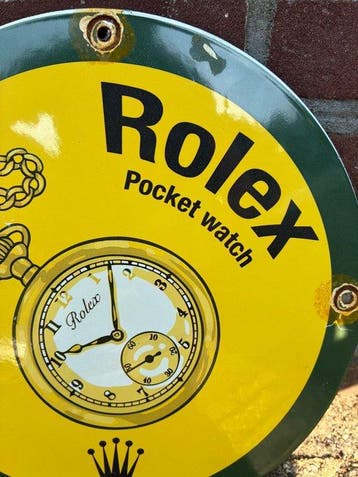Rolex Pocket Watch – rond emaille reclamebord met zakhorloge