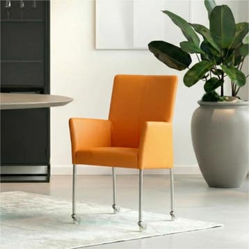 Set van 6 Leren eetkamerstoelen Comfort met wieltjes en, Ophalen of Verzenden, Nieuw, Leer