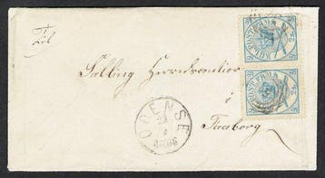 Denemarken 1864 - Wapen 2s Blauwe paar op omslagring 51, Gestempeld