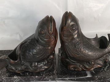 sculptuur, serre-livres carpes japonaises - 13 cm -