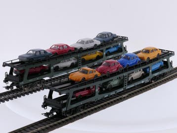 Schaal H0 Fleischmann 5285 set van 2 autotransporter DDm..., Hobby en Vrije tijd, Modeltreinen | H0, Gebruikt, Gelijkstroom, Fleischmann