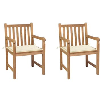 vidaXL Tuinstoelen 2 st met crèmekleurige kussens massief, Verzenden, Nieuw