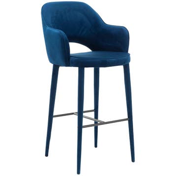 Polspotten Cosy Barstoel Blauw Fluweel - Barkruk -, Verzenden, Zo goed als nieuw, Riet, 60 tot 90 cm