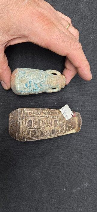 Two small Egyptian stone vases with beautiful scarab and