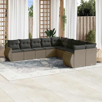 vidaXL 10-delige Loungeset met kussens poly rattan, Verzenden, Loungeset