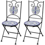 vidaXL Bistrostoelen inklapbaar 2 st keramiek blauw en wit, Verzenden