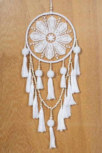Dromenvanger Wit Kralen Dreamcatcher Tassels Kraaltjes Bohem, Hobby en Vrije tijd, Ophalen of Verzenden, Nieuw