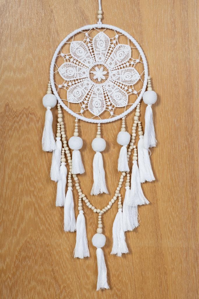 Dromenvanger Wit Kralen Dreamcatcher Tassels Kraaltjes Bohem, Hobby en Vrije tijd, Feestartikelen, Nieuw, Ophalen of Verzenden