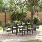 vidaXL Tuin Eettafel Set met kussen 7 pcs Zwart Rattan, Verzenden, Nieuw