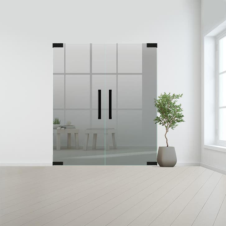 Glazen dubbele binnendeur zonder kozijn zwart beslag-Grijs g, Doe-het-zelf en Bouw, Glas en Ramen, Nieuw, Verzenden