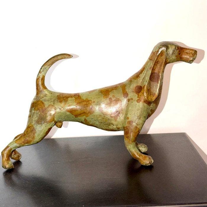 Abdoulaye Derme - Sculpture, Chien stylisé en bronze - 17 cm, Antiquités & Art, Curiosités & Brocante