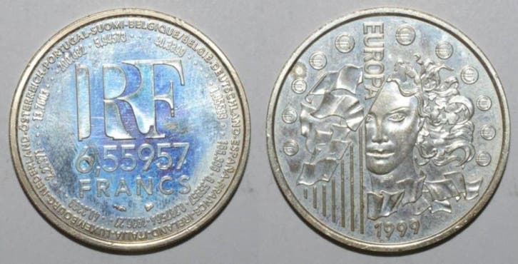 6 55957 Francs France Waehrungsparitaet Europa 6,55957 Fr..., Timbres & Monnaies, Monnaies | Europe | Monnaies euro, Envoi