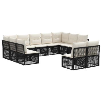 vidaXL Tuinbank Set 11 pcs Zwart poly rattan, Verzenden, Nieuw