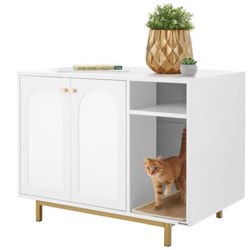 tectake Kattenkast Kalea, zij-ingang, incl. krabmat - wit/go