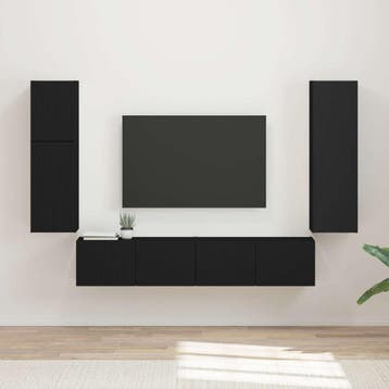 vidaXL Tv-meubelset 4 st Zwart Bewerkt hout, Verzenden