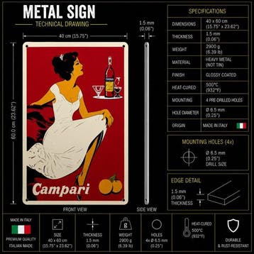 Campari Lady Heavy Metal-bord 40 × 60 cm – Bar- en