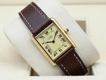 Cartier Tank Ref. 590005 Year 1993 (Box & Papers), Handtassen en Accessoires, Horloges | Heren, Overige merken, Leer, Polshorloge