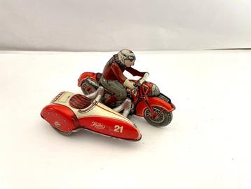 Huki - Blikken speelgoed - Motorcycle with sidecar - K-1021, Antiek en Kunst