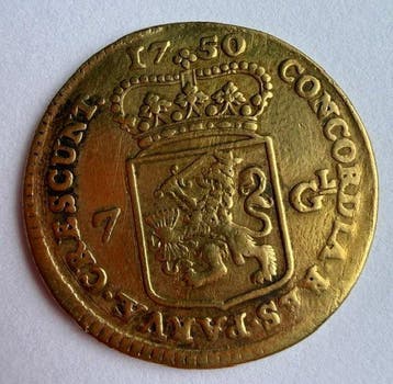 Nederland, Holland 1/2 Gouden Rijder of 7 Gulden 1750, Postzegels en Munten