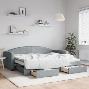 vidaXL Slaapbank met onderschuifbed en lades 90x200 cm stof, Verzenden