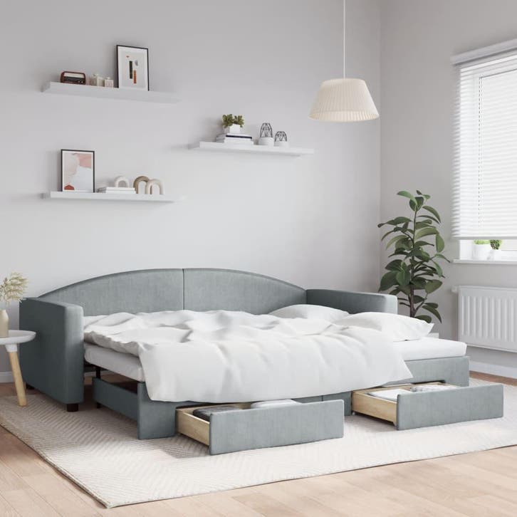 vidaXL Slaapbank met onderschuifbed en lades 90x200 cm stof, Maison & Meubles, Chambre à coucher | Lits, Envoi