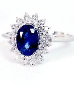 Bague - 18 carats Or blanc Saphir - Diamant