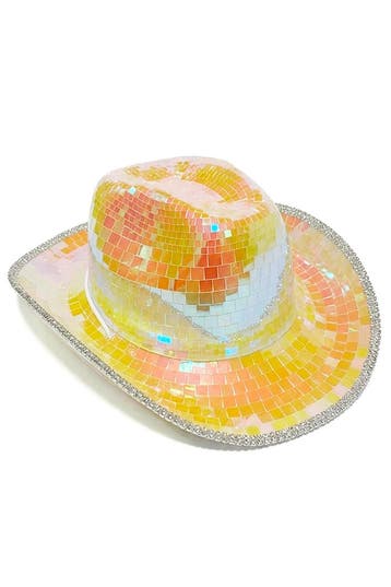 KIMU® Cowboyhoed Spiegeltjes Oranje Geel Roze Iridescent Dis, Ophalen of Verzenden, Nieuw