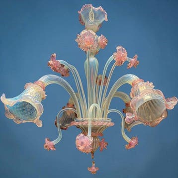 Lustre - Vénitien en verre de Murano opalin à 4 lumières,