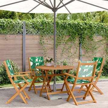 vidaXL 5-delige Tuinset bladpatroon stof en massief hout, Verzenden, Tuinset