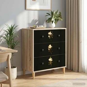 vidaXL Ladekast BREMEN Magnolia print 66 x 36,5 x 75 cm, Verzenden, Nieuw