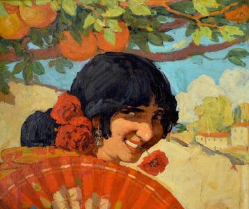 Ernest Azema (1871-1917) - Andalouse à léventail et à la, Antiquités & Art, Art | Peinture | Classique