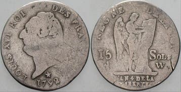 15 Sols 1792 W Lille Frankreich Ludwig Xvi 1774-1793, Verzenden, België