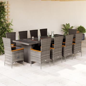 vidaXL 11-delige Tuinset met kussens poly rattan grijs, Verzenden, Tuinset