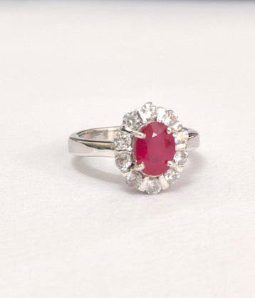Zonder minimumprijs - Ring Zilver - 2.60ct. tw. Robijn -, Handtassen en Accessoires, Nieuw