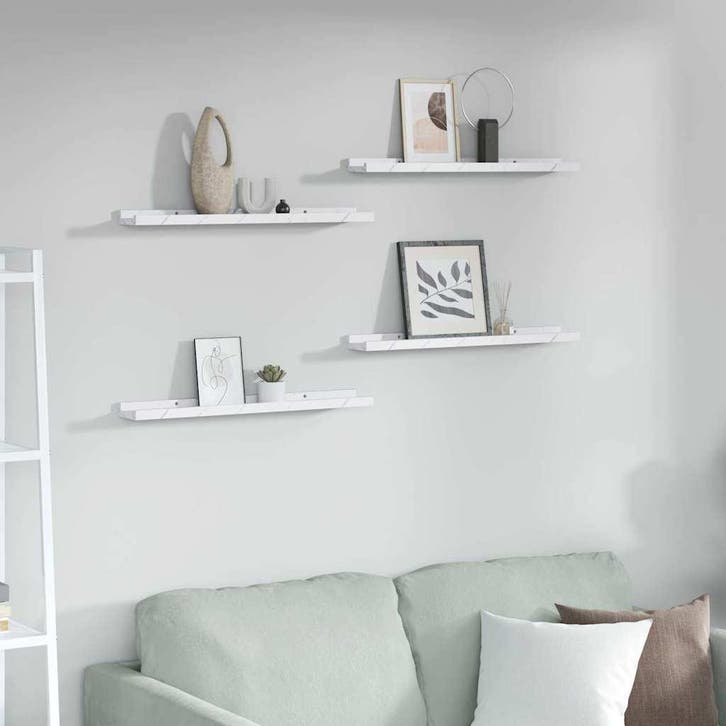 vidaXL Wandplank met plank 4 pcs Wit Marmer 60 x 9 x 3 cm, Huis en Inrichting, Kasten | Wandmeubels, Nieuw, Verzenden