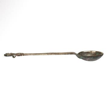 Byzantijns Zilver Grote lepel met dolfijn, Antiek en Kunst