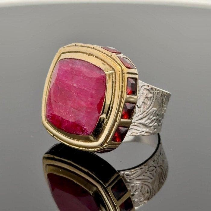 Zilver - Ring - Natuurlijke Ruby, Collections, Minéraux & Fossiles