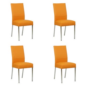 Set van 4 Leren eetkamerstoelen Real - Toledo Mandarin, Ophalen of Verzenden, Nieuw, Leer, Eén