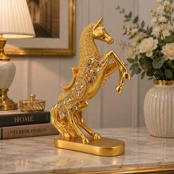 sculptuur, Luxury Gold Rearing Horse Statue – Majestic Resin