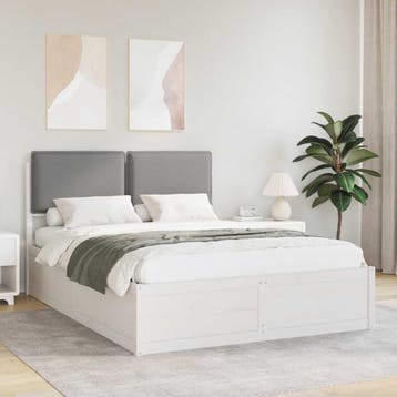 vidaXL Bedframe met Gevoerde Hoofdbord Lichtgrijs 150 x 200, Huis en Inrichting, Slaapkamer | Bedden, Verzenden, Nieuw
