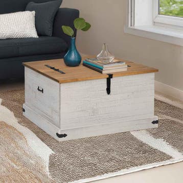 vidaXL Opbergkist HALDEN wit 91x91x47 cm massief grenenhout, Huis en Inrichting, Verzenden, Nieuw
