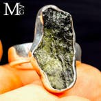 Exclusief Juweel - Natuurlijke Moldaviet - Zilveren Ring -