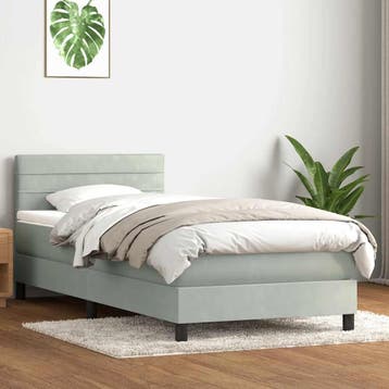vidaXL Boxspring met matras fluweel lichtgrijs 90x220 cm, Verzenden, Nieuw
