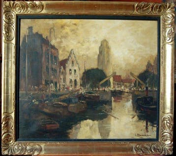 Gustave Flasschoen (1868-1940) - Canal dans une Ville du, Antiek en Kunst