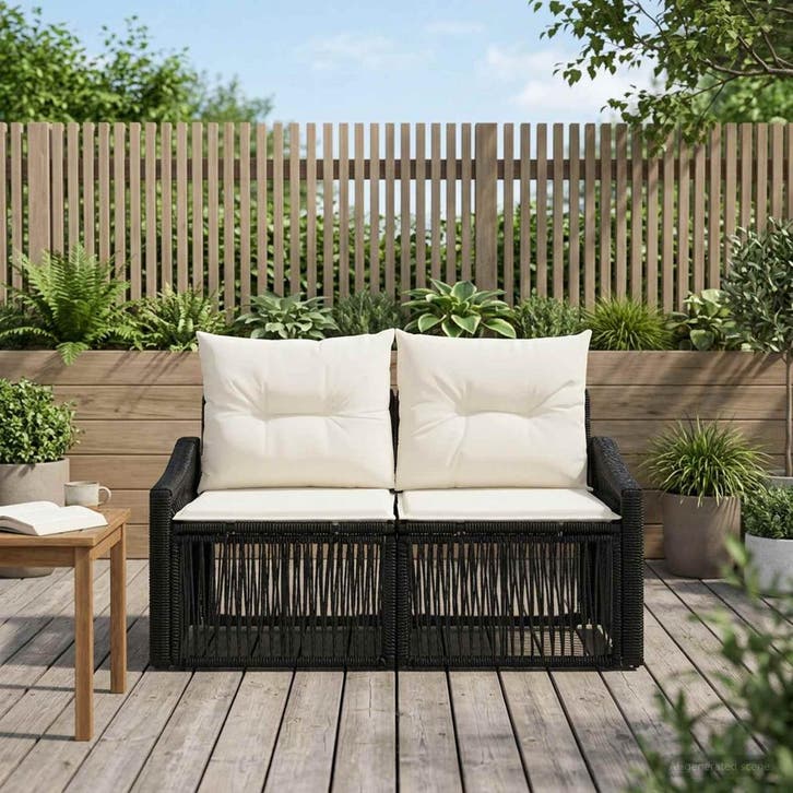 vidaXL Tuin Sofa 2-Aantal zitplaatsen Zwart poly rattan, Tuin en Terras, Tuinsets en Loungesets, Nieuw, Verzenden