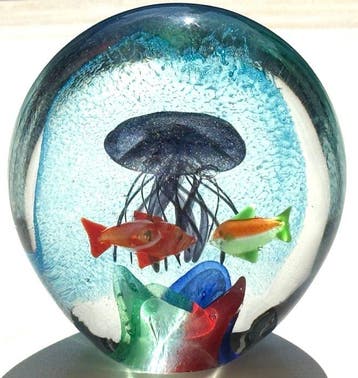 sculptuur, 2 Fische + Qualle Aquarium - 11 cm - Murano-glas
