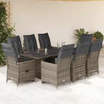 vidaXL 9-delige Bistroset met kussens poly rattan grijs, Verzenden