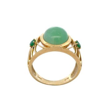 Ring - 9 kt. Geel goud - Chrysoprase - Smaragd, Nieuw